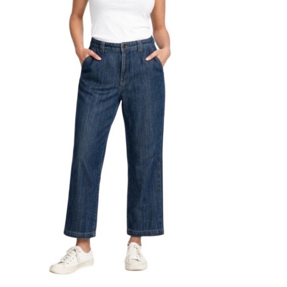 Eddie Bauer Vashon Fit Jeans Womens 12 Dark Wash Wide Leg Cropped Denim Trousers